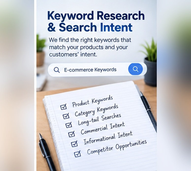 Keyword research and search intent - we find the right keywords that match your products and customers' intent