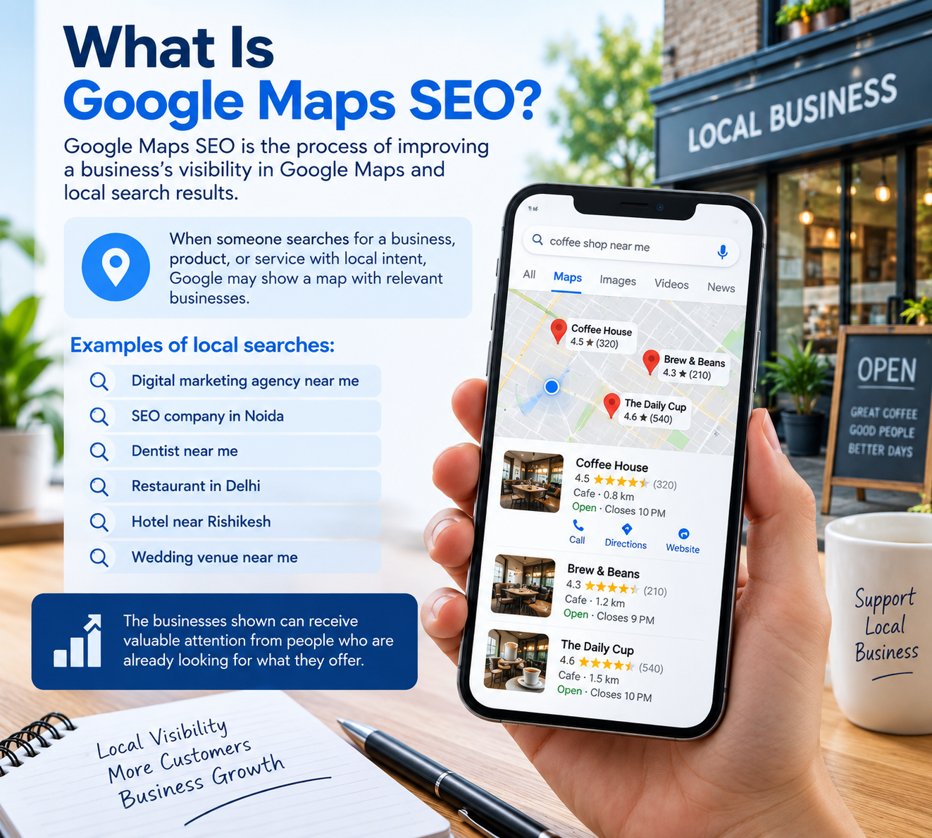 What is Google Maps SEO - examples of local searches