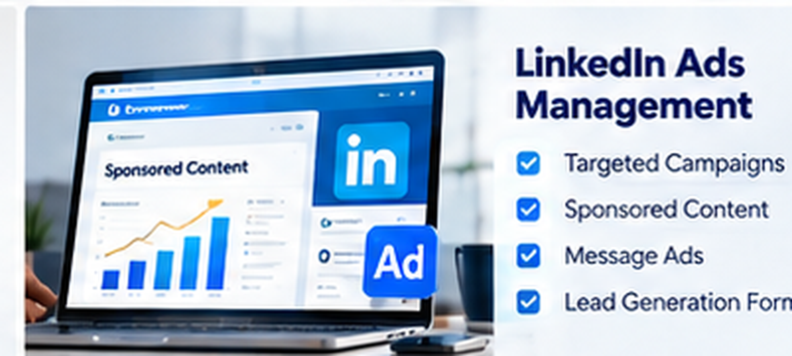LinkedIn Ads management - sponsored content, message ads, lead gen forms
