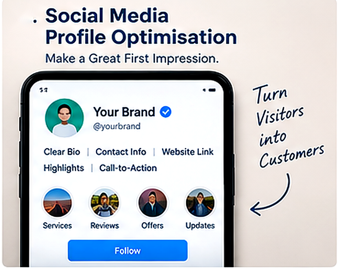 Social media profile optimisation - make a great first impression, turn visitors into customers